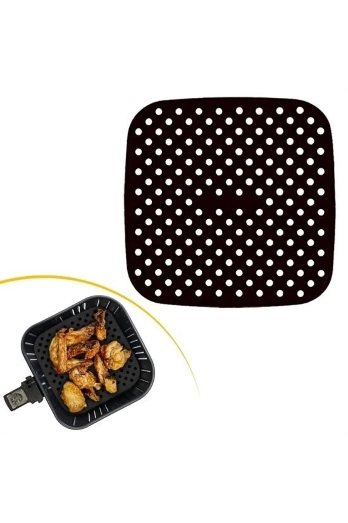 Renkli Isıya Dayanıklı Yıkanılabilir Silikon Fırın Ve Airfryer Kare Pişirme Matı 21,5 Cm