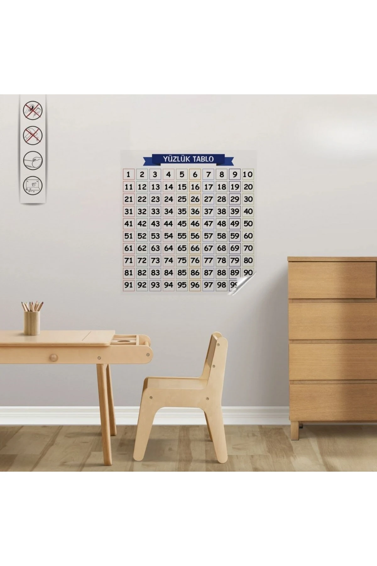 ® Matematik Öğreten Yüzlük Tablo Duvarda İz Bırakmaz Akıllı Kağıt Yapışkansız Statik  60x60 cm