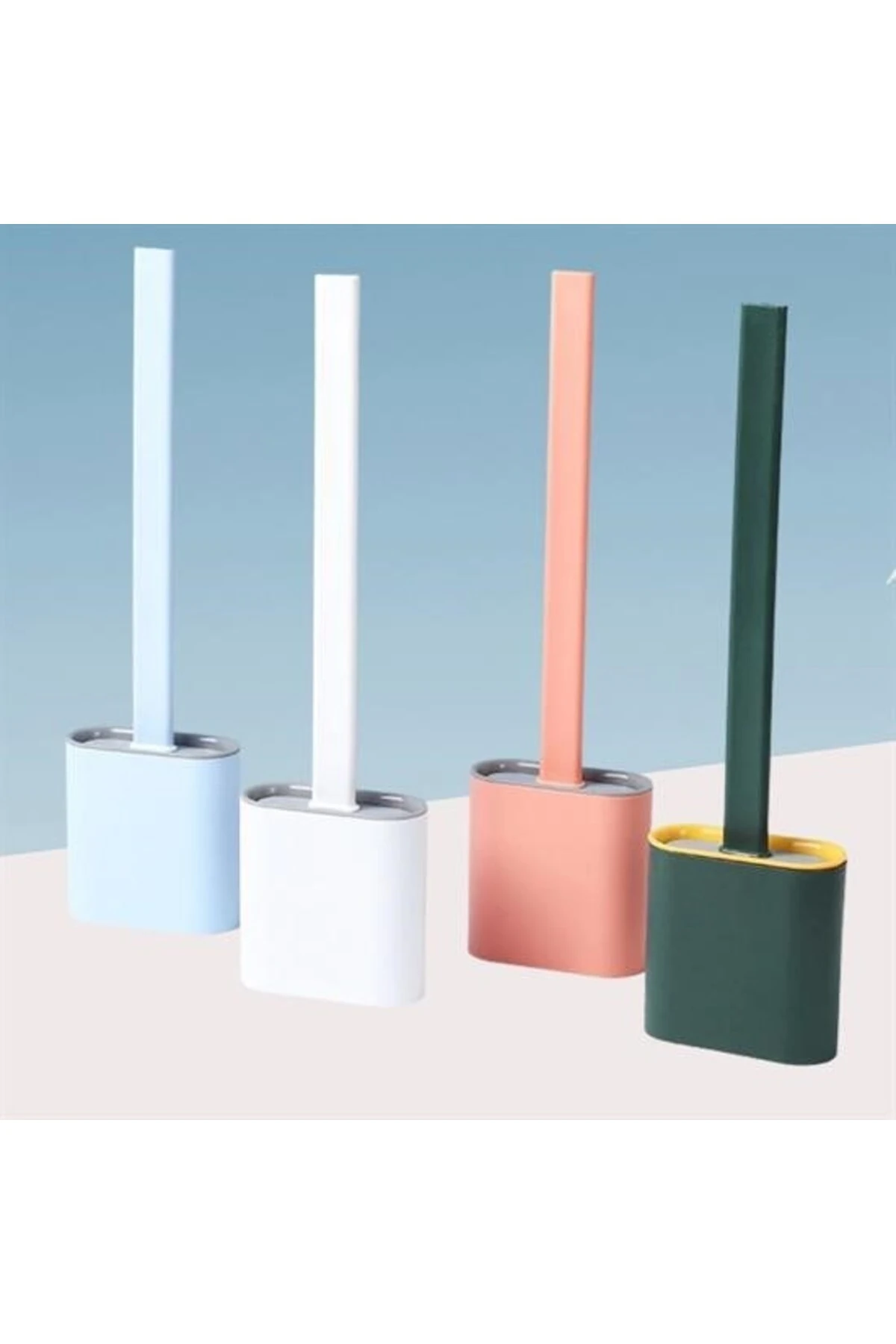 Duvara Monte Edilebilir Kapaklı Askılı Klozet Yumuşak Silikon Başlıklı Tuvalet Fırçası Seti