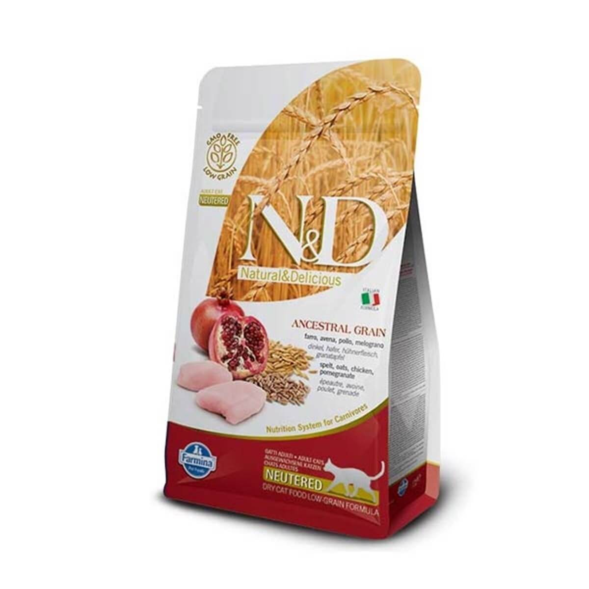 N&D Düşük Tahıllı Tavuk Etli Narlı Kısırlaştırılmış Kedi Maması 5 kg