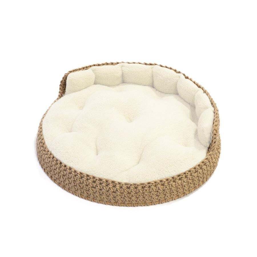 İda Lifestyle Hasır Örgü Kedi Ve Küçük Köpek Yatağı Beyaz 60 Cm