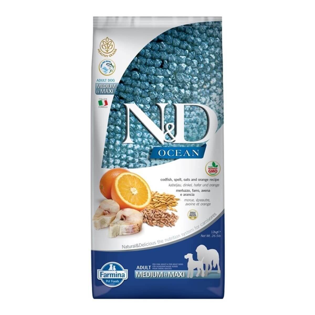 N&D Ocean Düşük Tahıllı Balık Portakallı Yetişkin Köpek Maması 12Kg