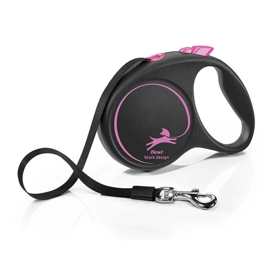 Flexi Siyah Seri Medium 5 Mt Şerit Otomatik Tasma Pink