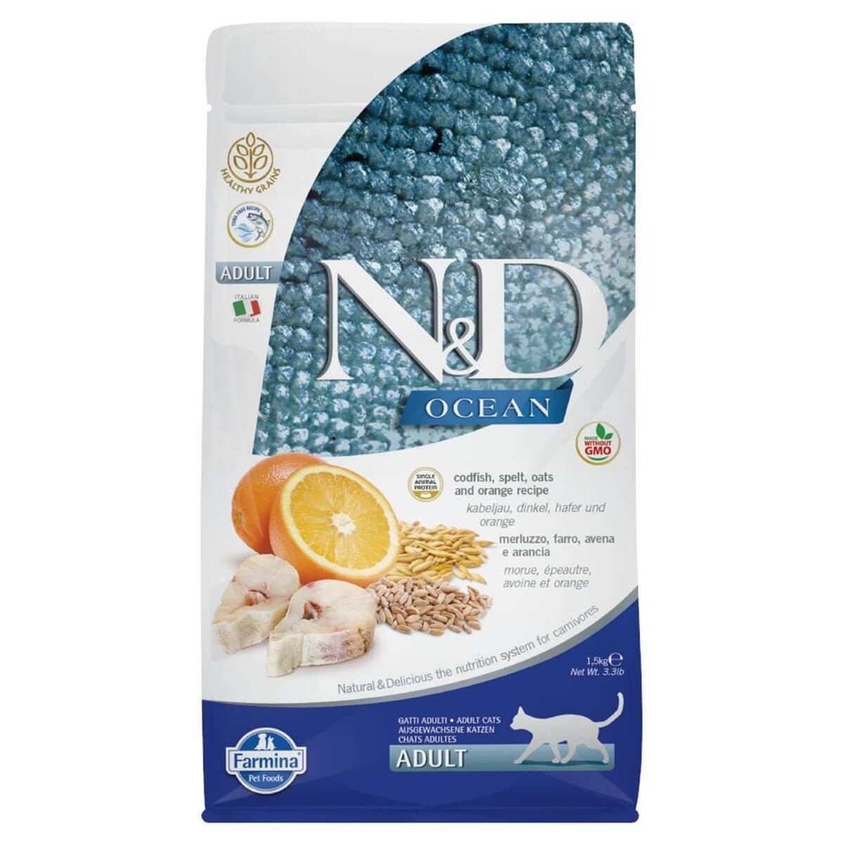 N&D Düşük Tahıllı Morina Balıklı Portakallı Yetişkin Kedi Maması 1.5 Kg