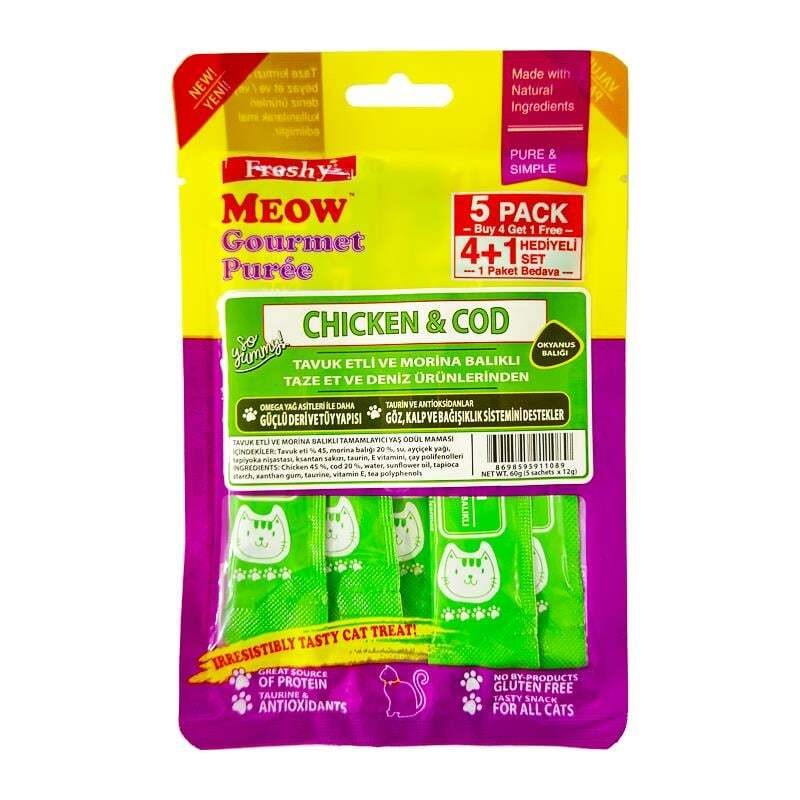 Freshy Meow Tavuklu Ve Morina Balıklı Krema Kedi Ödülü 4+1 Ad