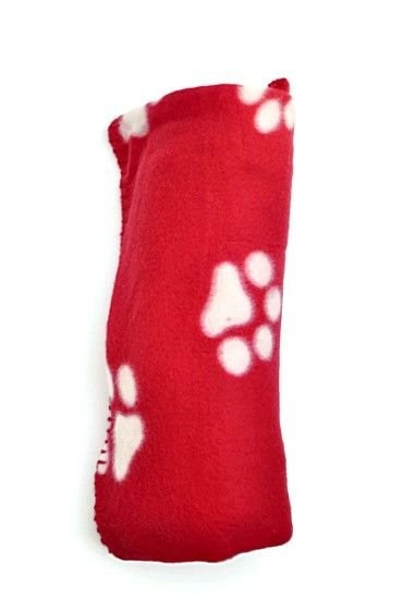 Pati Desenli Polar Kedi ve Köpek Battaniyesi Kırmızı