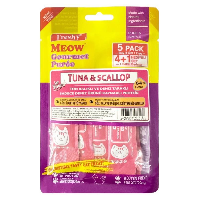 Freshy Meow Ton Balıklı Ve Deniz Taraklı Krema Kedi Ödülü 4+1 Ad