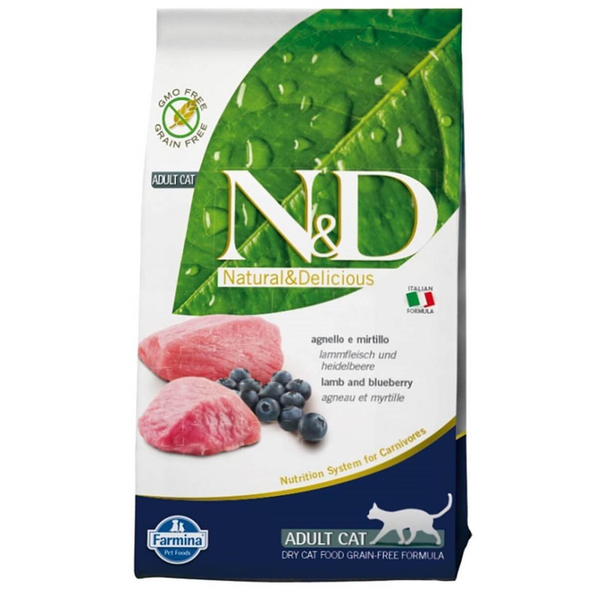 N&D Tahılsız Kuzu Etli Yaban Mersinli Kedi Maması 5 Kg