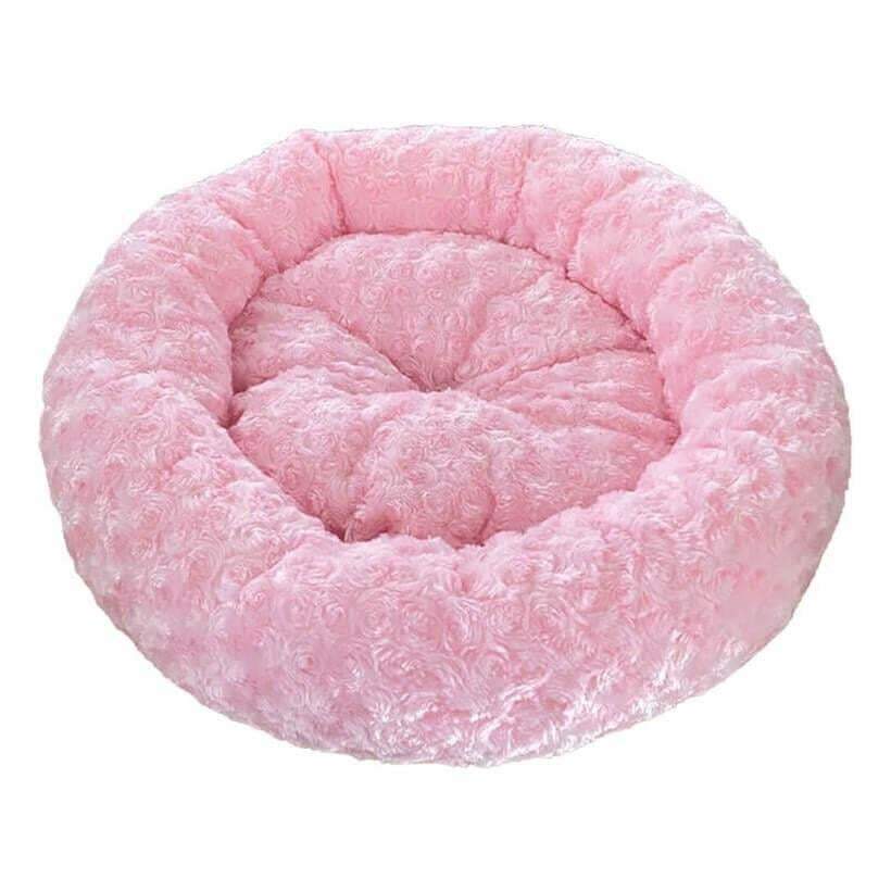 Peluş Yuvarlak Kedi Köpek Yatağı Pembe 50x50