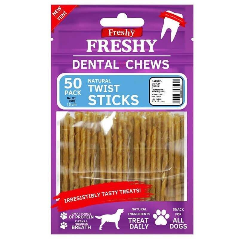 Freshy Dental Chews Naturel Burgu Çubuk 50'li Paket 300 Gr 13 Cm