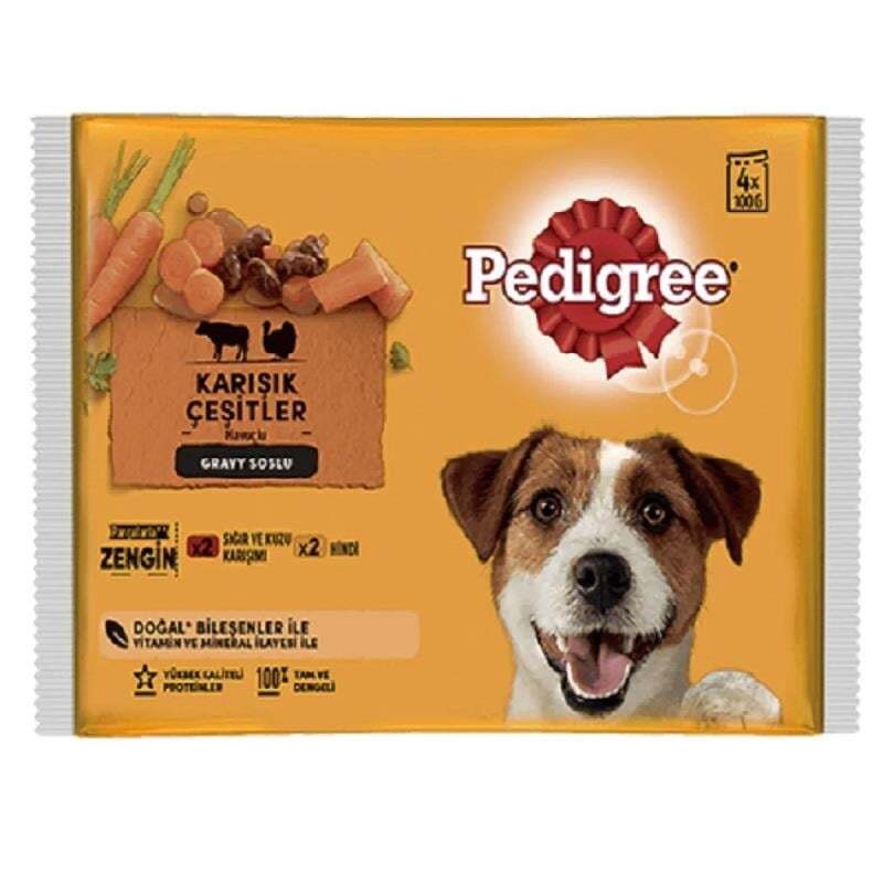 Pedigree Sığır Etli Kuzulu ve Hindili Köpek Konservesi 100gr 4 AL 3 ÖDE
