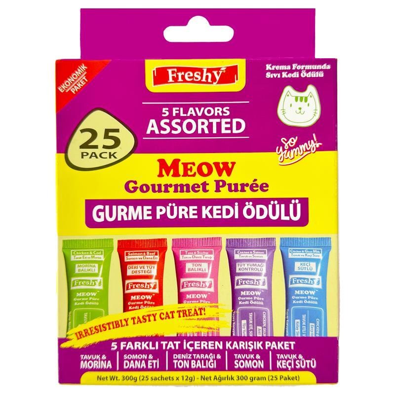 Freshy Meow 5 Farklı Lezzette Krema Kedi Ödülü 25 Adet