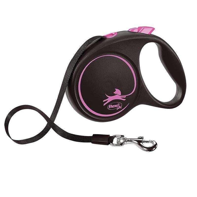 Flexi Siyah Seri Small 5 Mt Şerit Otomatik Tasma Pembe