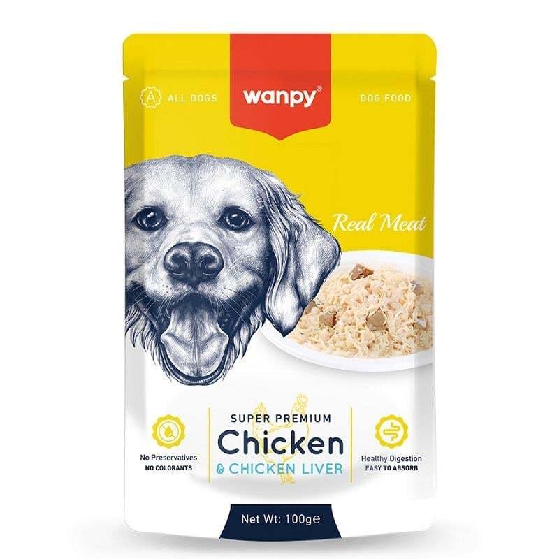 Wanpy Pouch Tavuk&Ciğer Yaş Köpek Maması 100 gr