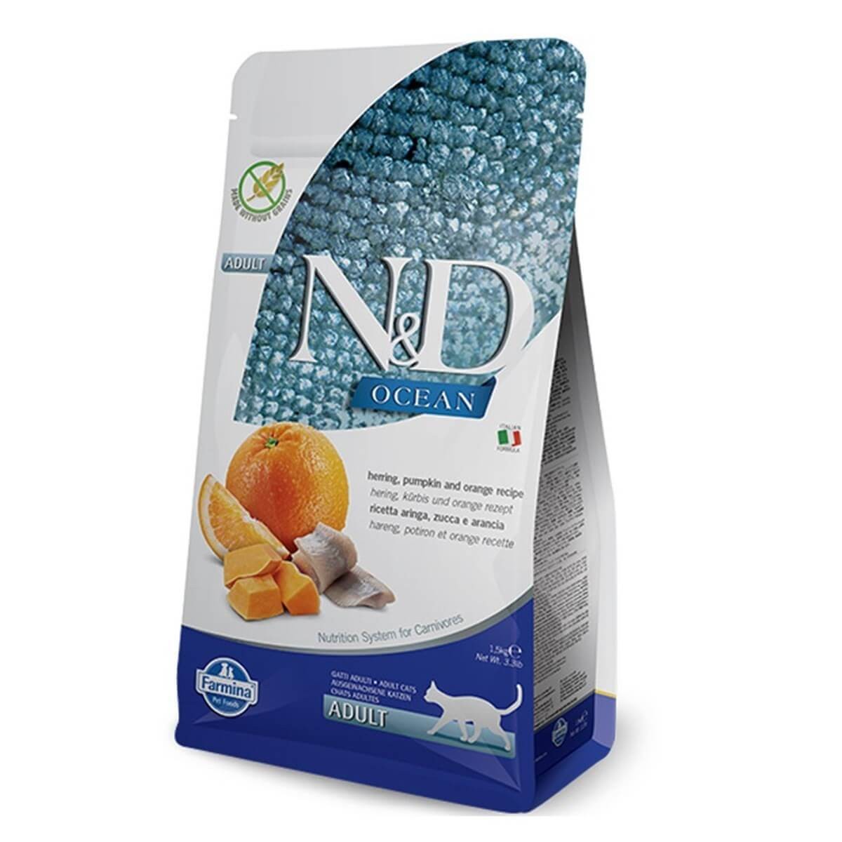 N&D Ocean Balkabaklı Balık Portakallı  Kedi Maması 1.5Kg