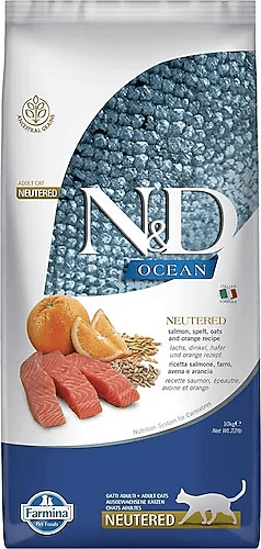 N&D Ocean Düşük Tahıllı Somonlu ve Portakallı Kısırlaştırılmış Kedi Maması 10Kg
