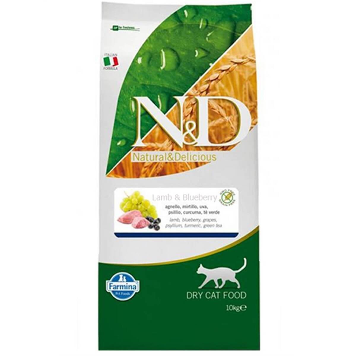 N&D Tahılsız Kuzu Etli ve Yaban Mersinli Yetişkin  Kedi Maması 10 Kg