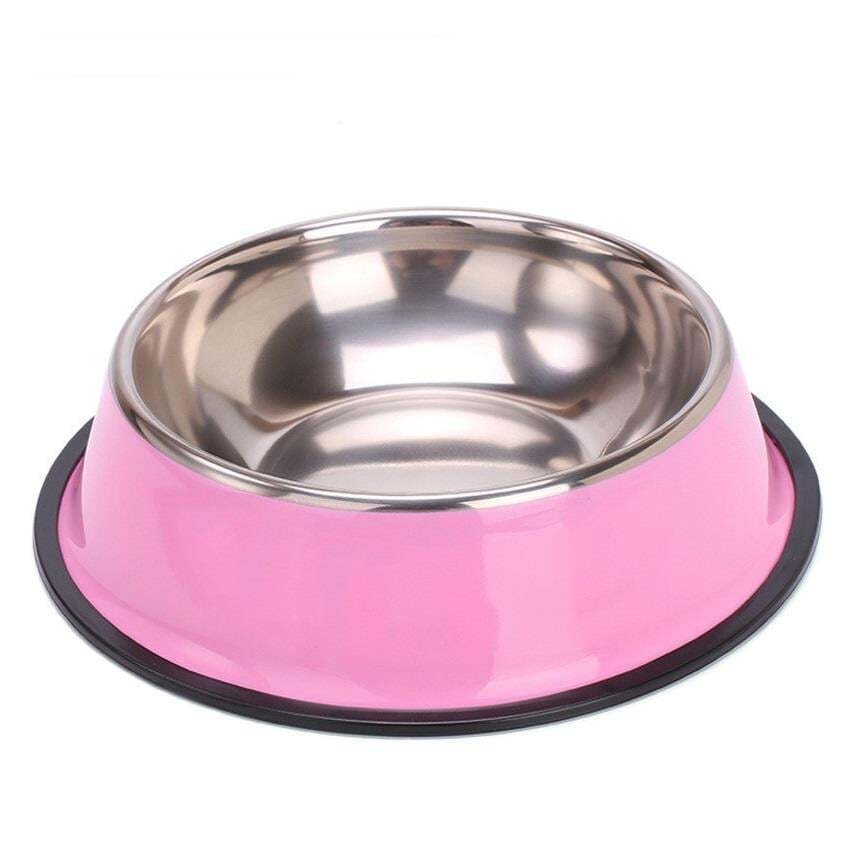 Renkli Baskılı Çelik Mama Kabı 22 CM Pembe