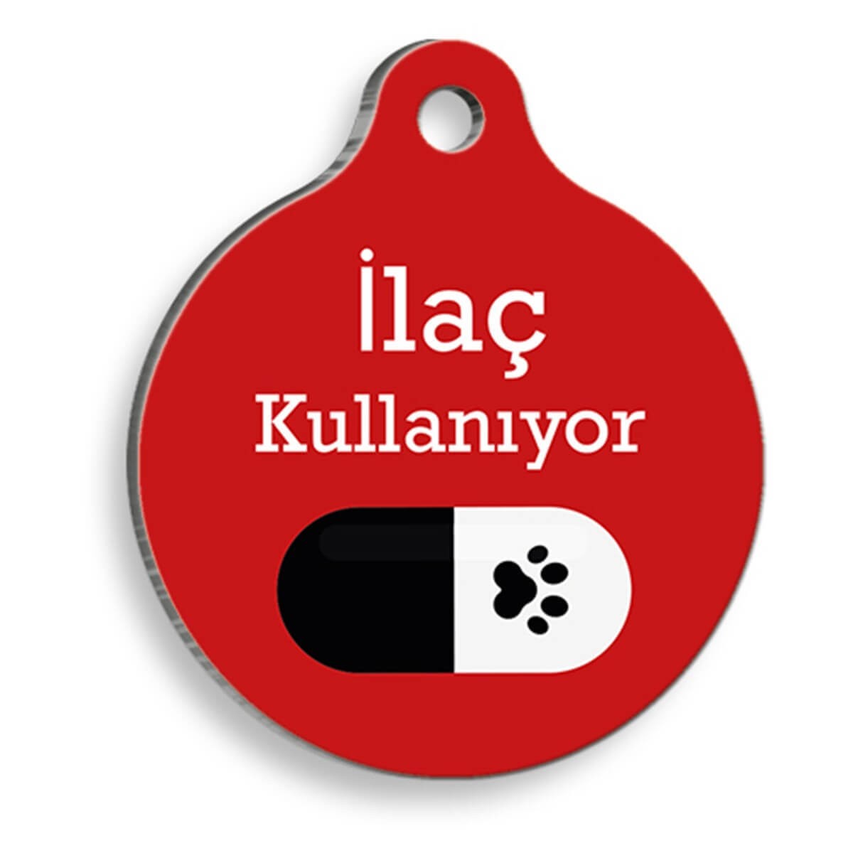 İlaç Kullanıyorum Siyah Hap Yuvarlak Kedi ve Köpek Künyesi 2,5 Cm