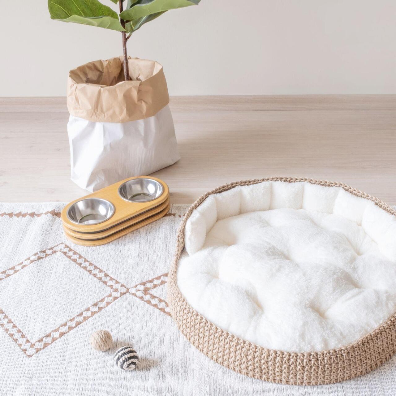 İda Lifestyle Hasır Örgü Kedi Ve Küçük Köpek Yatağı Beyaz 60 Cm