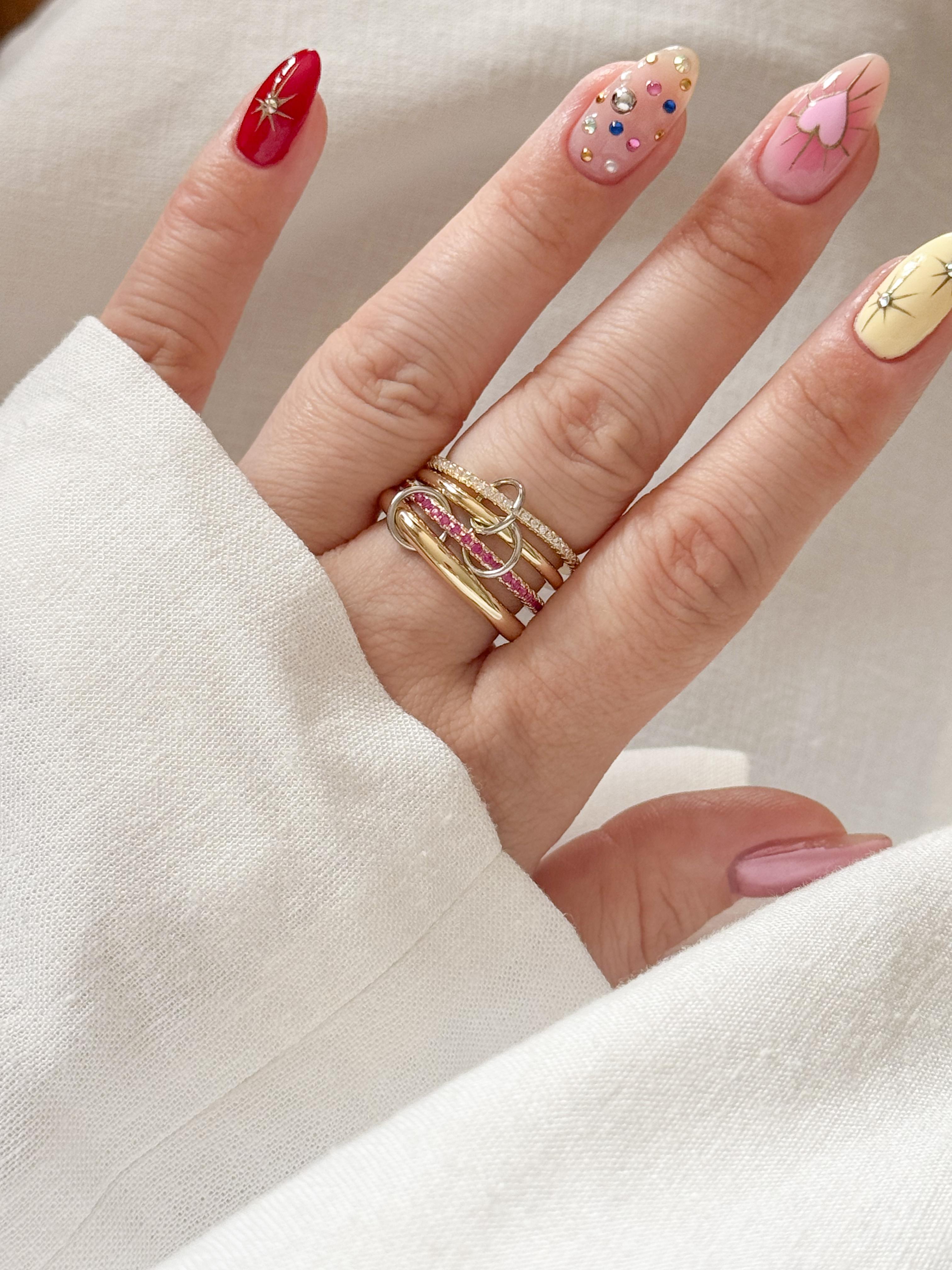 ÇELİK PEMBE TAŞLI 4LÜ HALKALI YÜZÜK - gold