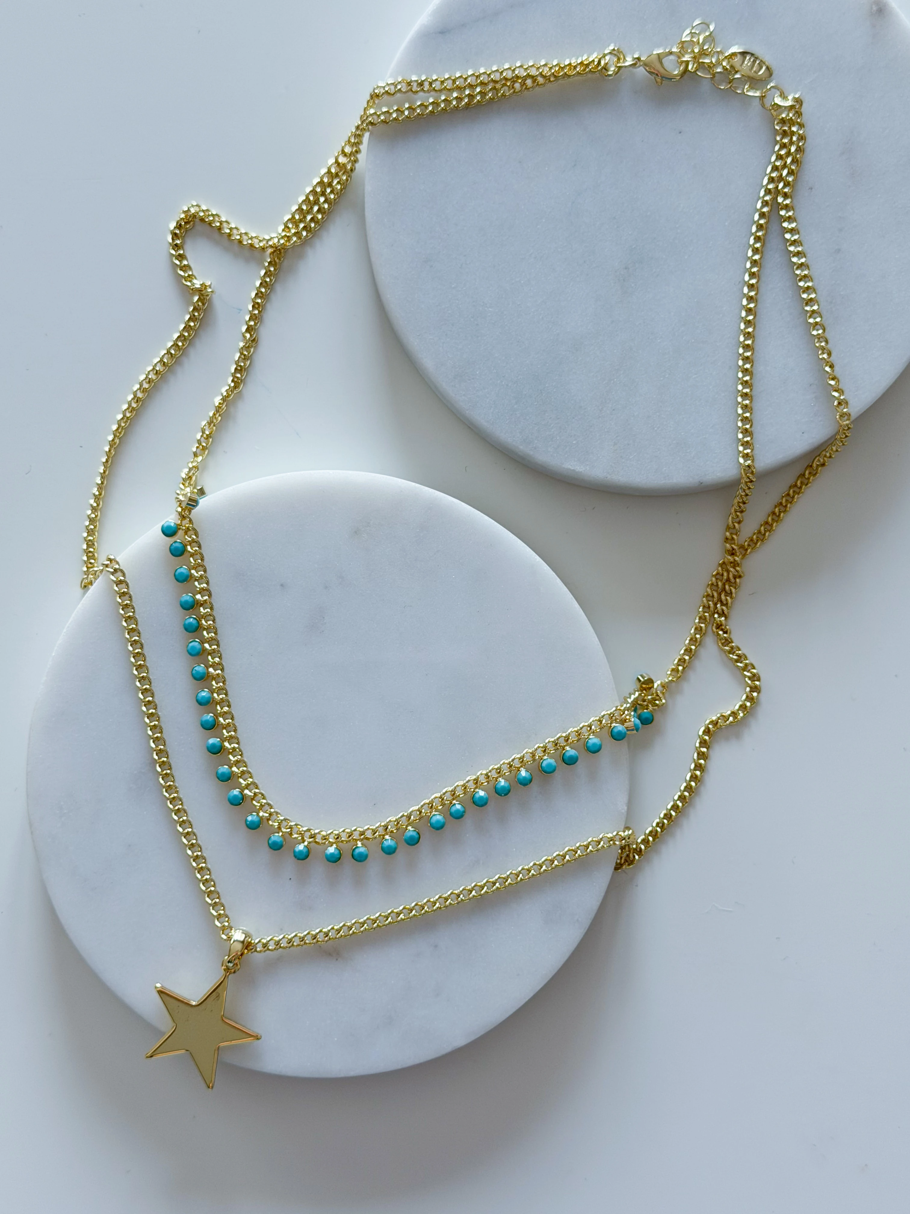 ÖZEL SERİ 2Lİ YILDIZ-TURKUAZ KOLYE