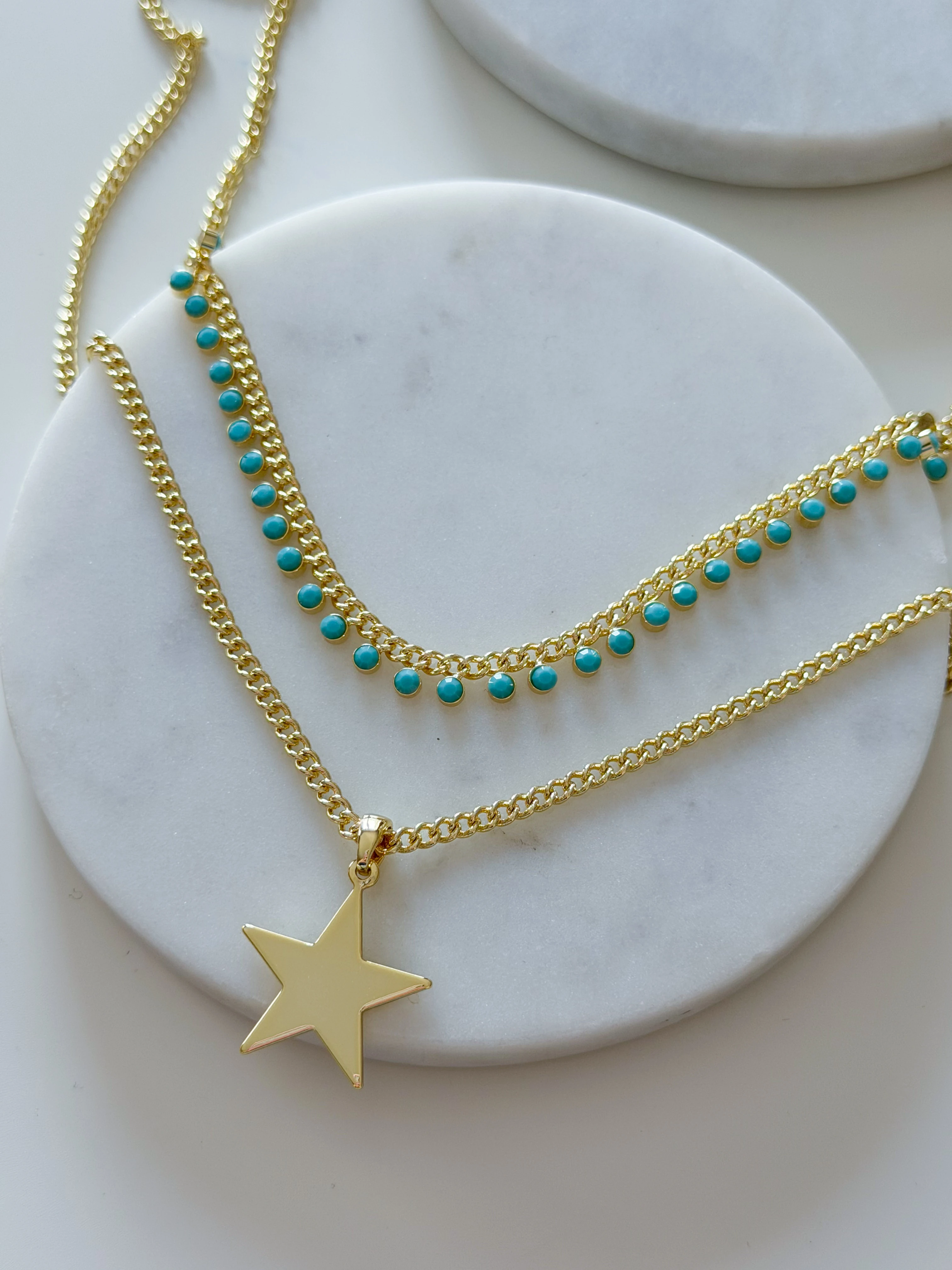 ÖZEL SERİ 2Lİ YILDIZ-TURKUAZ KOLYE