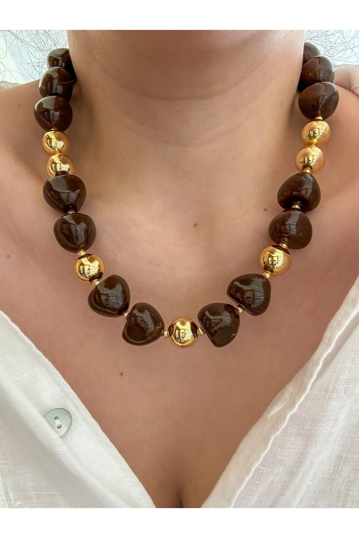KAHVERENGİ GOLD KOLYE