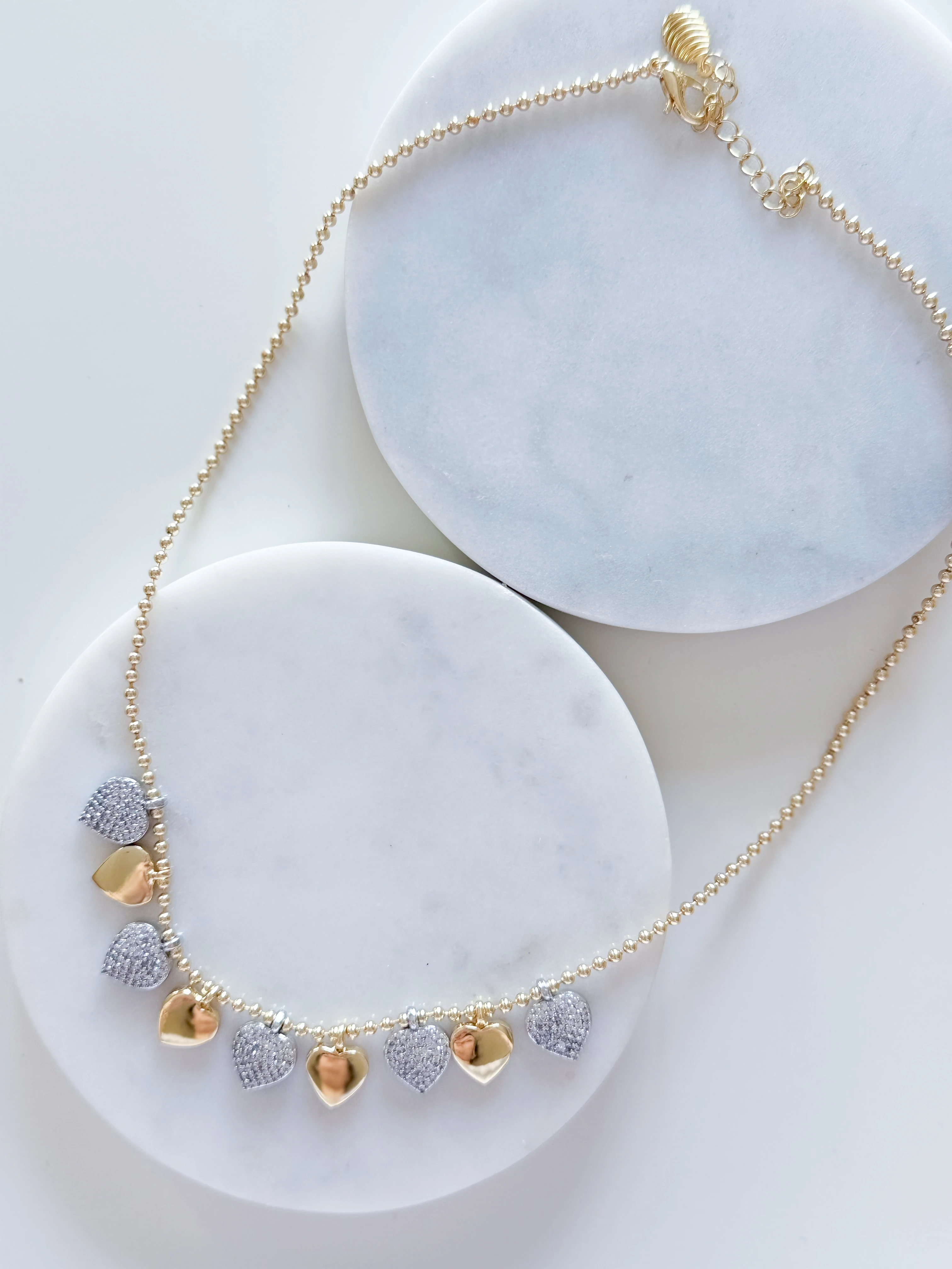 ÖZEL SERİ TAŞLI KALP KALP KOLYE