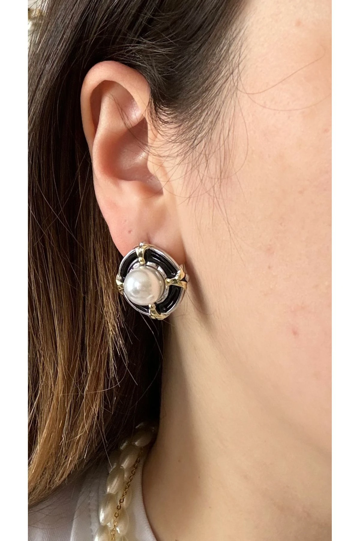 ÇELİK SİYAH - İNCİ KÜPE