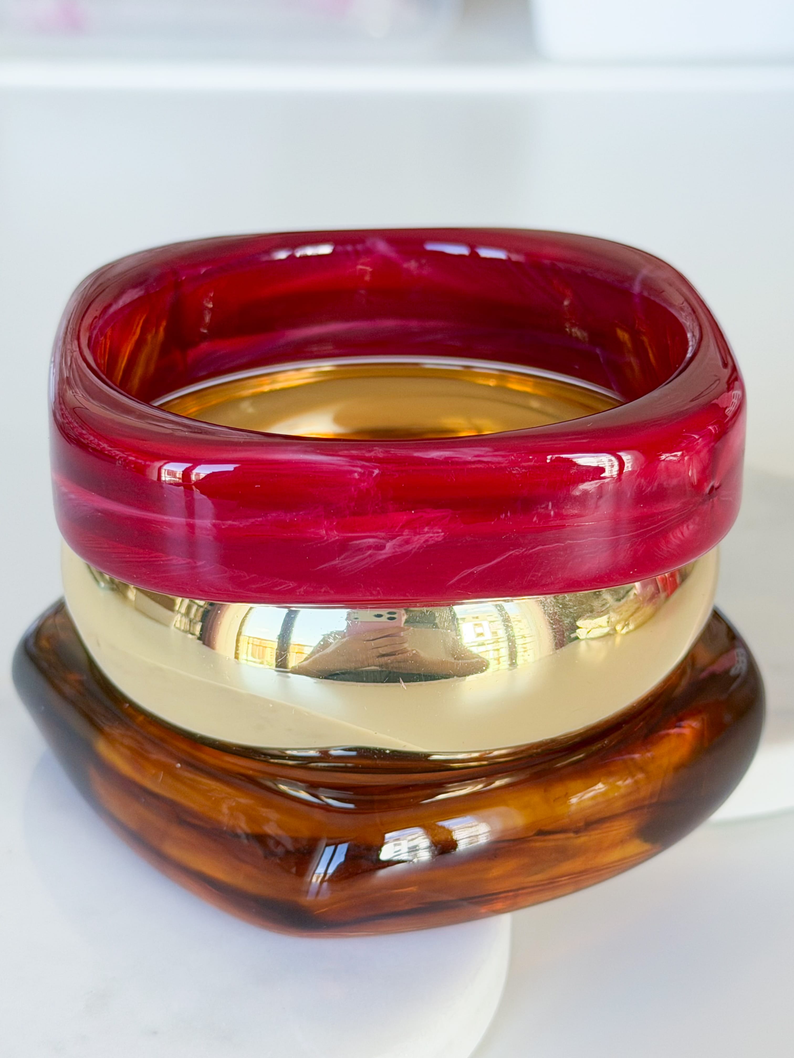 3LÜ KEMİK-GOLD BİLEZİK SET - bordo