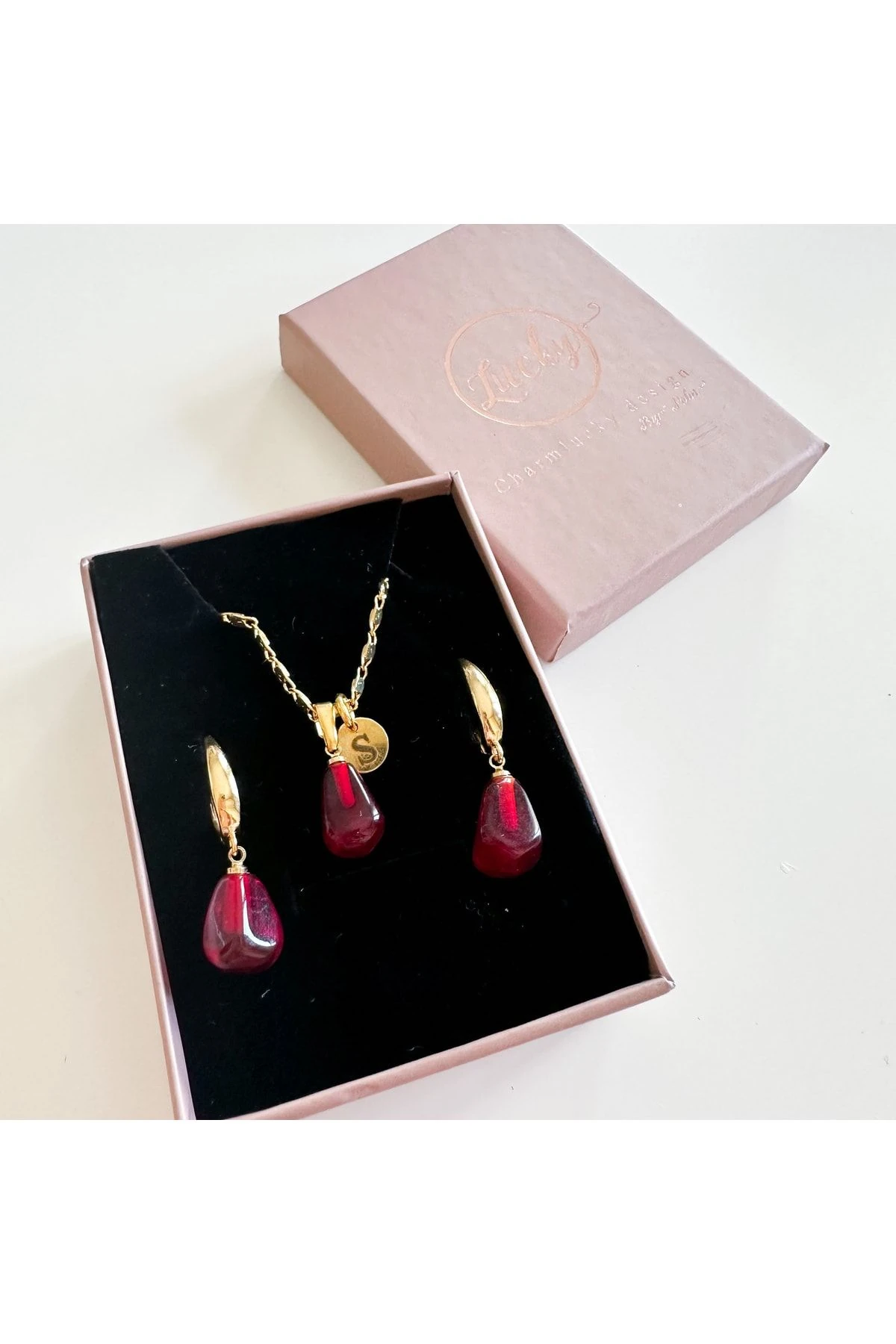 Murano Nar Tanesi Kolye-küpe Seti