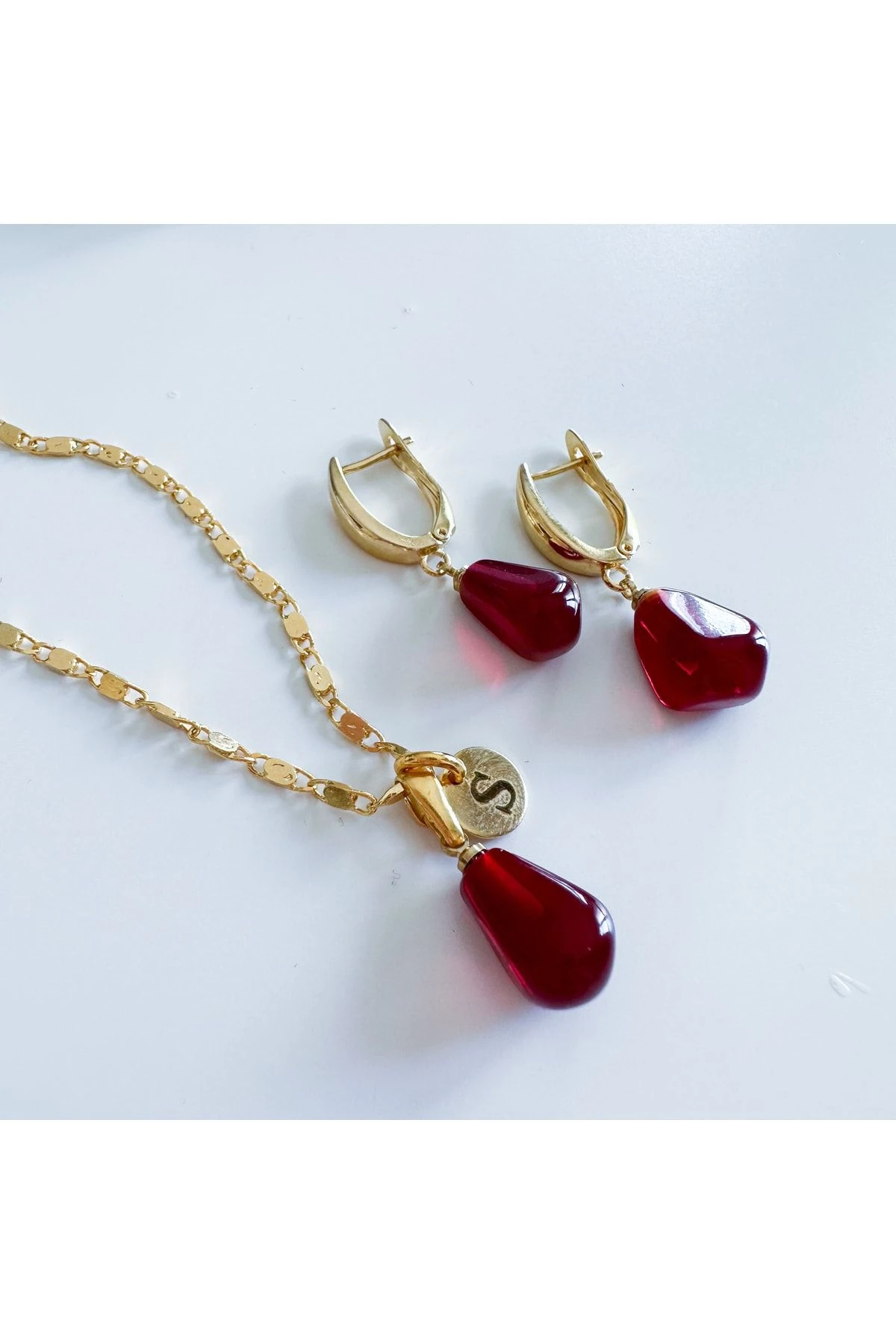 Murano Nar Tanesi Kolye-küpe Seti