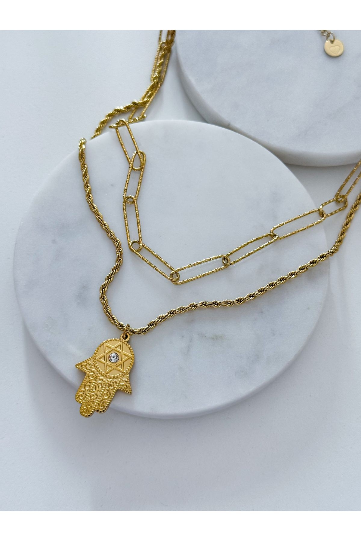 ÇELİK HAMSA 2Lİ KOLYE