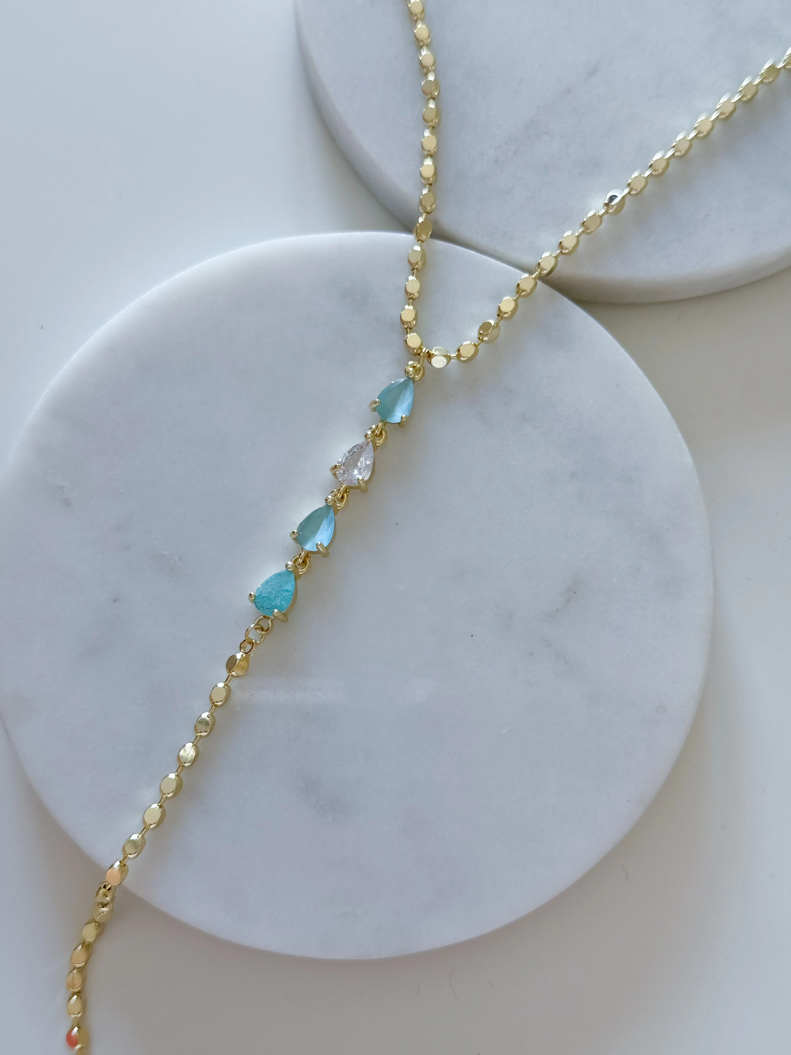 ÖZEL SERİ TAŞLI DÖRTGEN ZİNCİR Y KOLYE - mavi