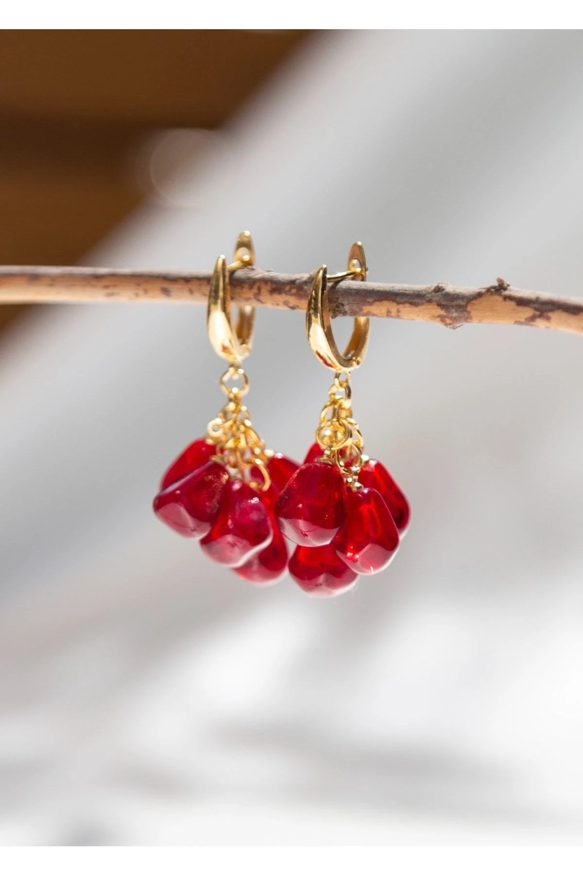 Murano Nar Tanesi Salkım Küpe