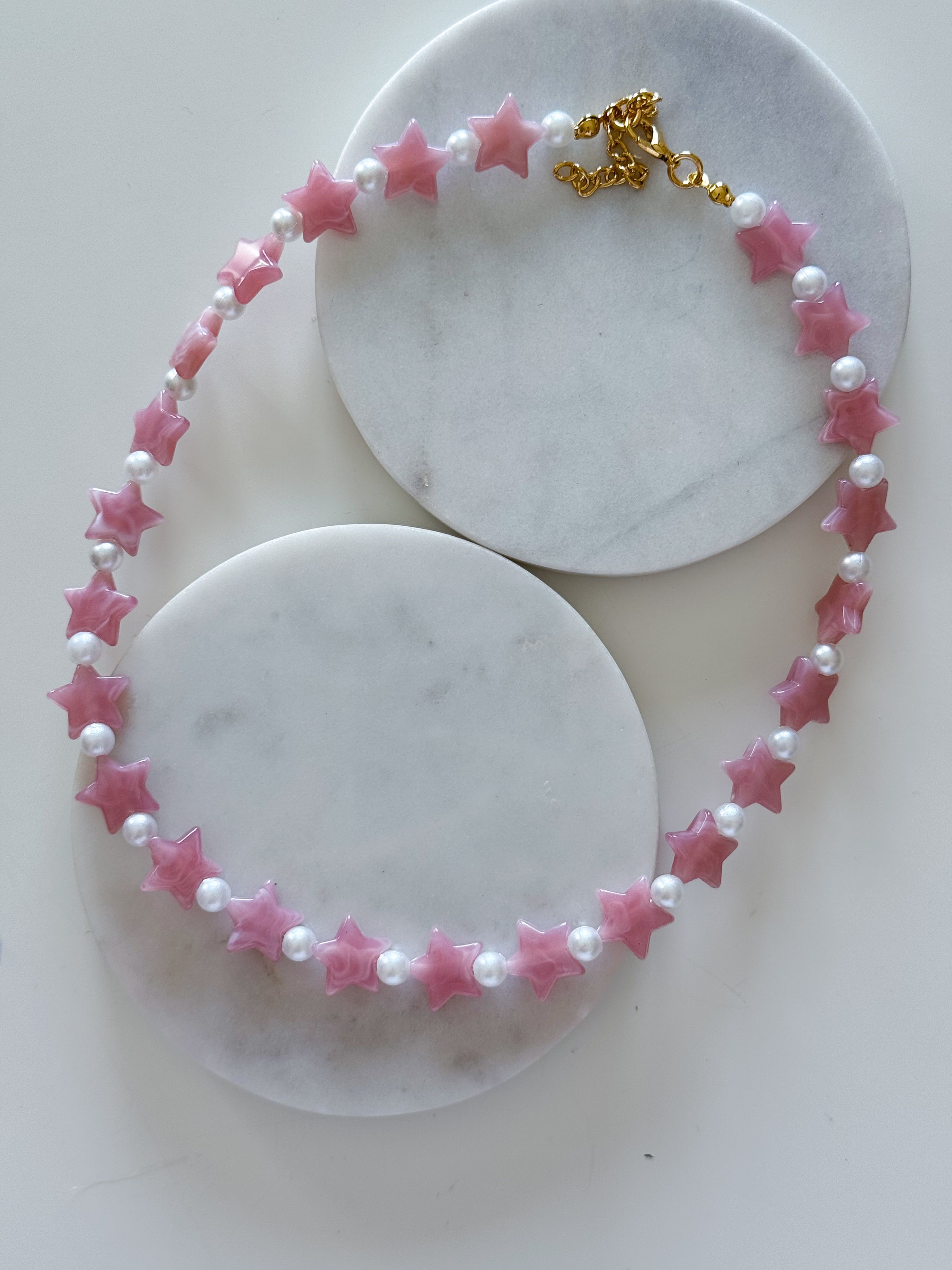 PEMBE YILDIZ-İNCİ KOLYE