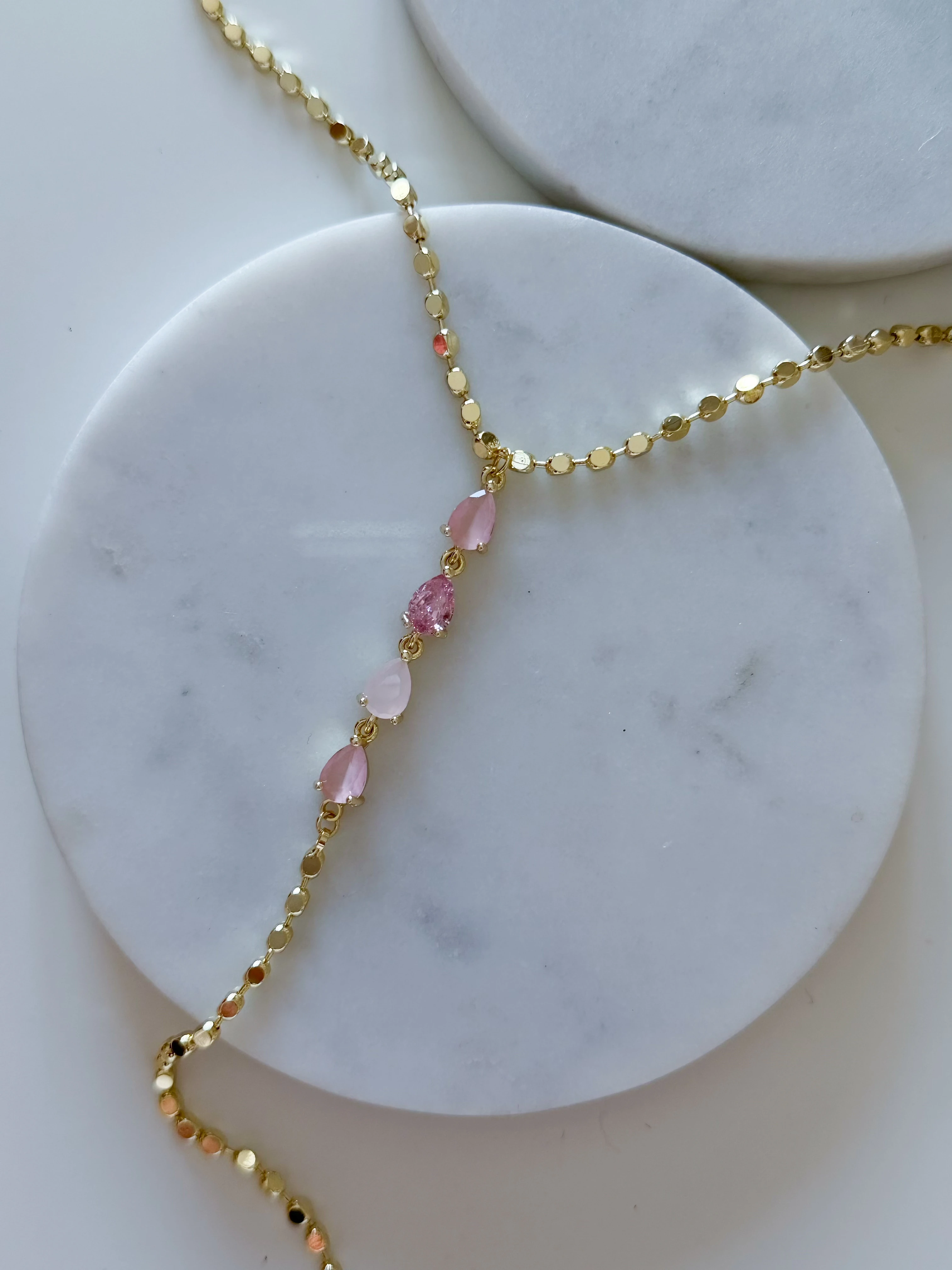 ÖZEL SERİ TAŞLI DÖRTGEN ZİNCİR Y KOLYE - pembe