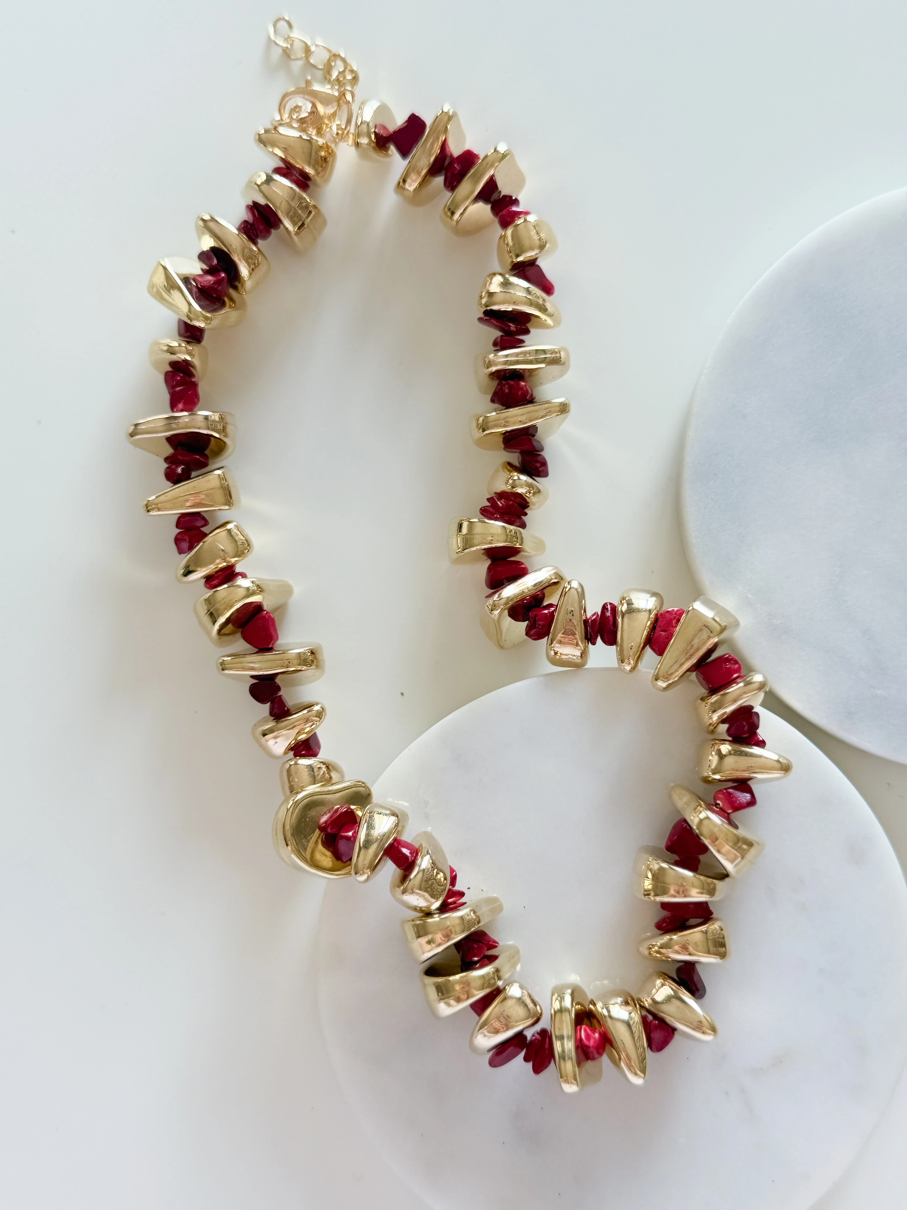 BORDO-GOLD BONCUK KOLYE