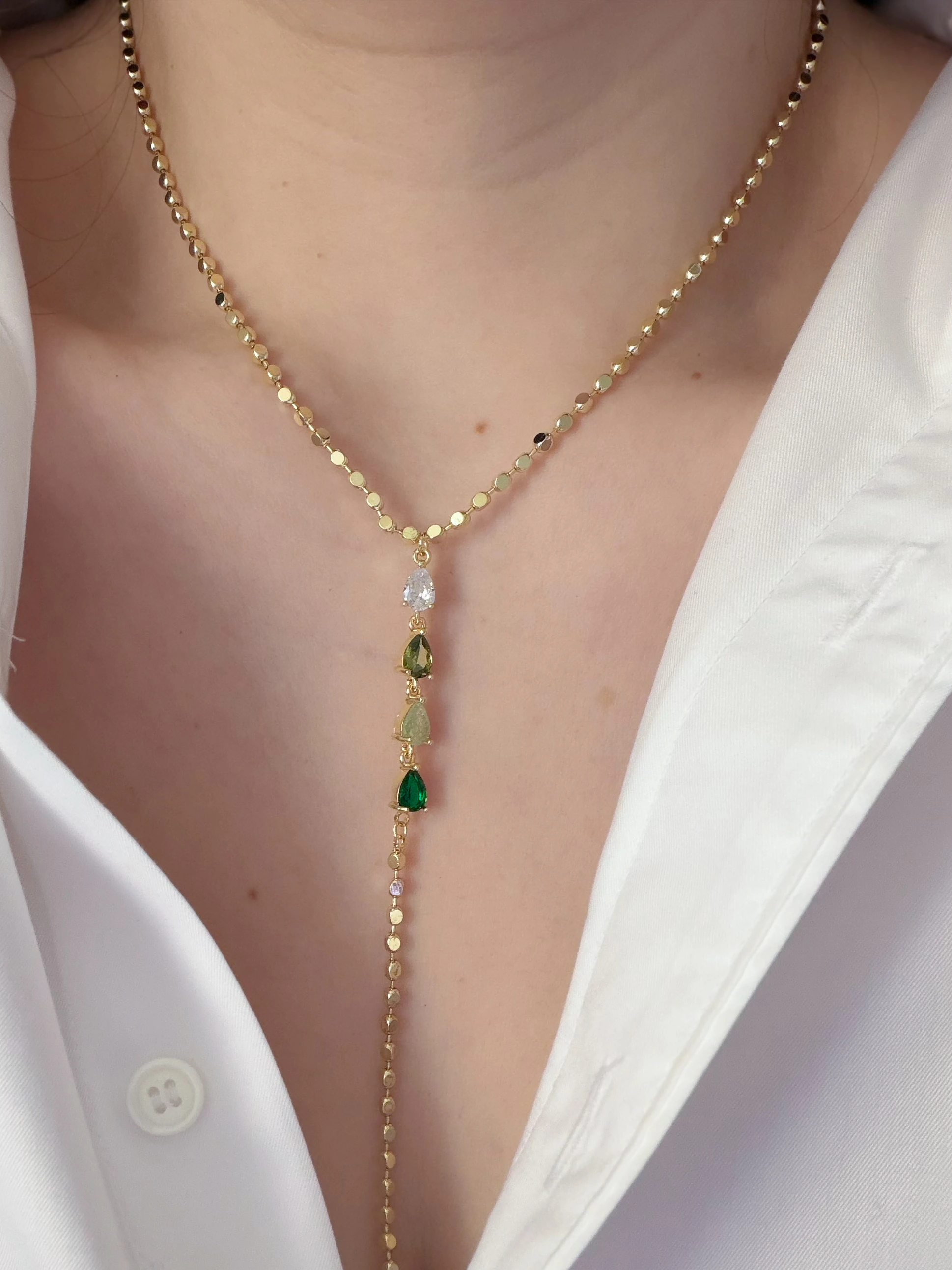 ÖZEL SERİ TAŞLI DÖRTGEN ZİNCİR Y KOLYE