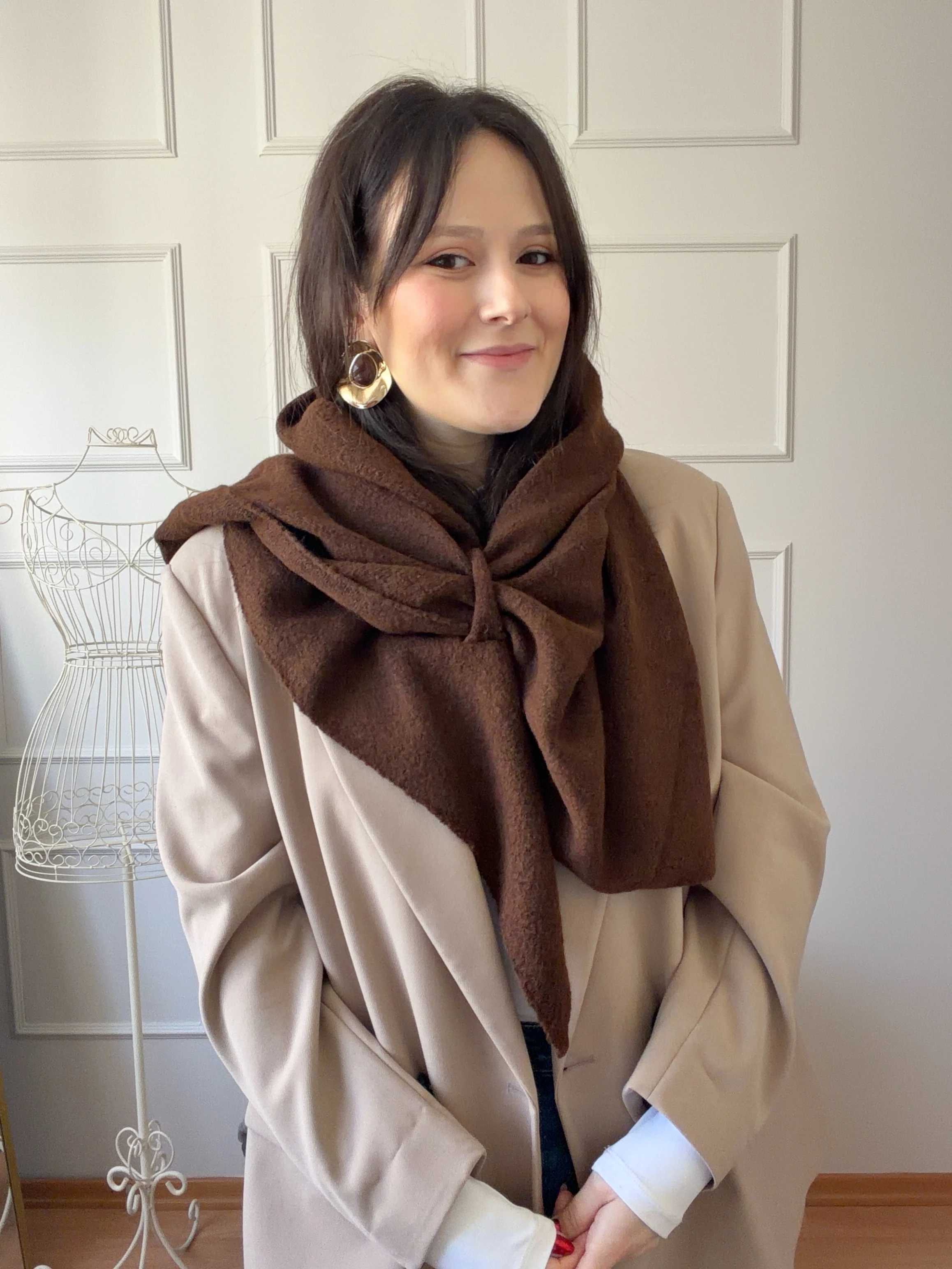 DETAYLI ÜÇGEN ATKI - kahverengi