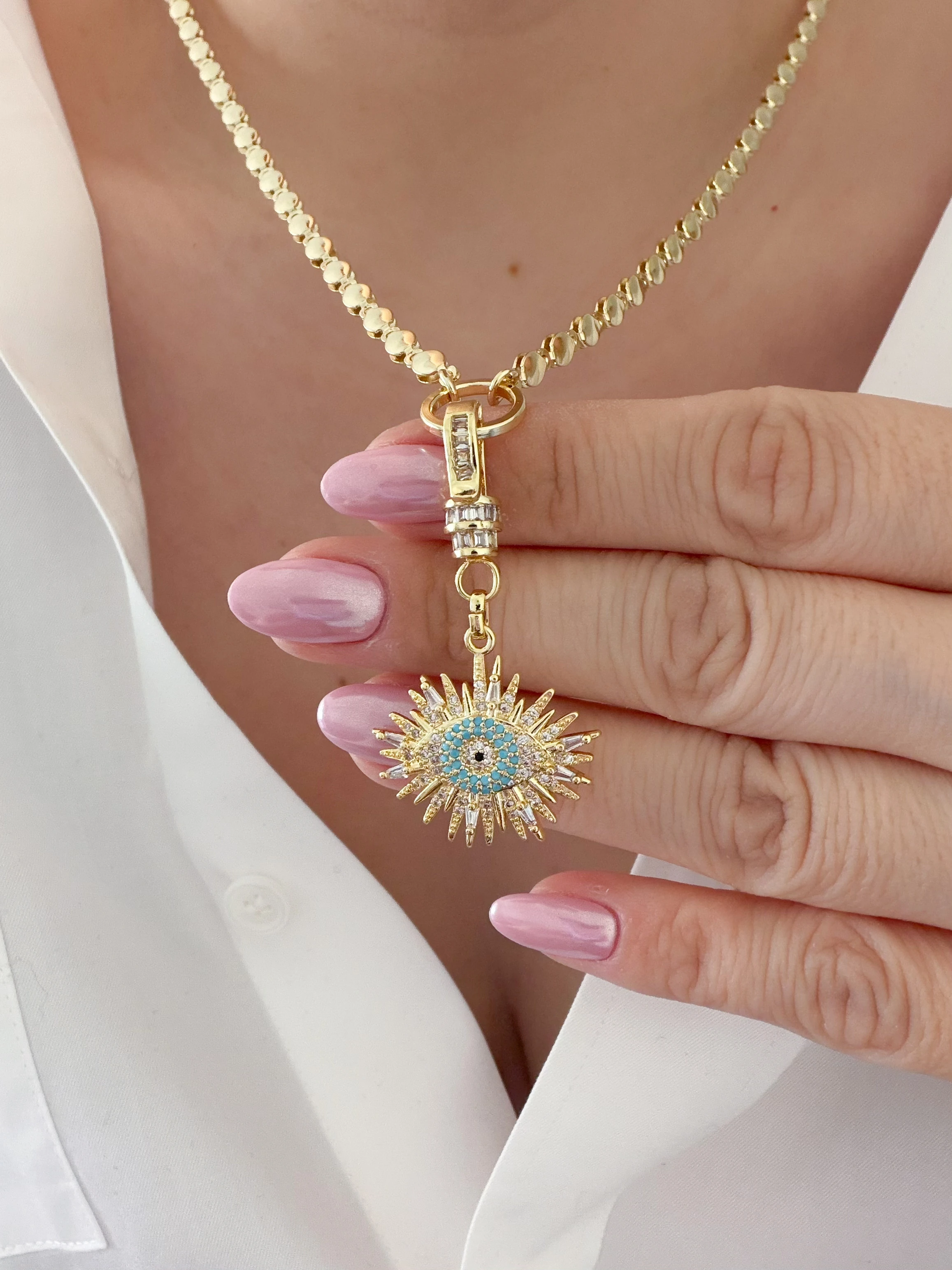 TAŞLI UÇ DETAYLI GÖZ KOLYE