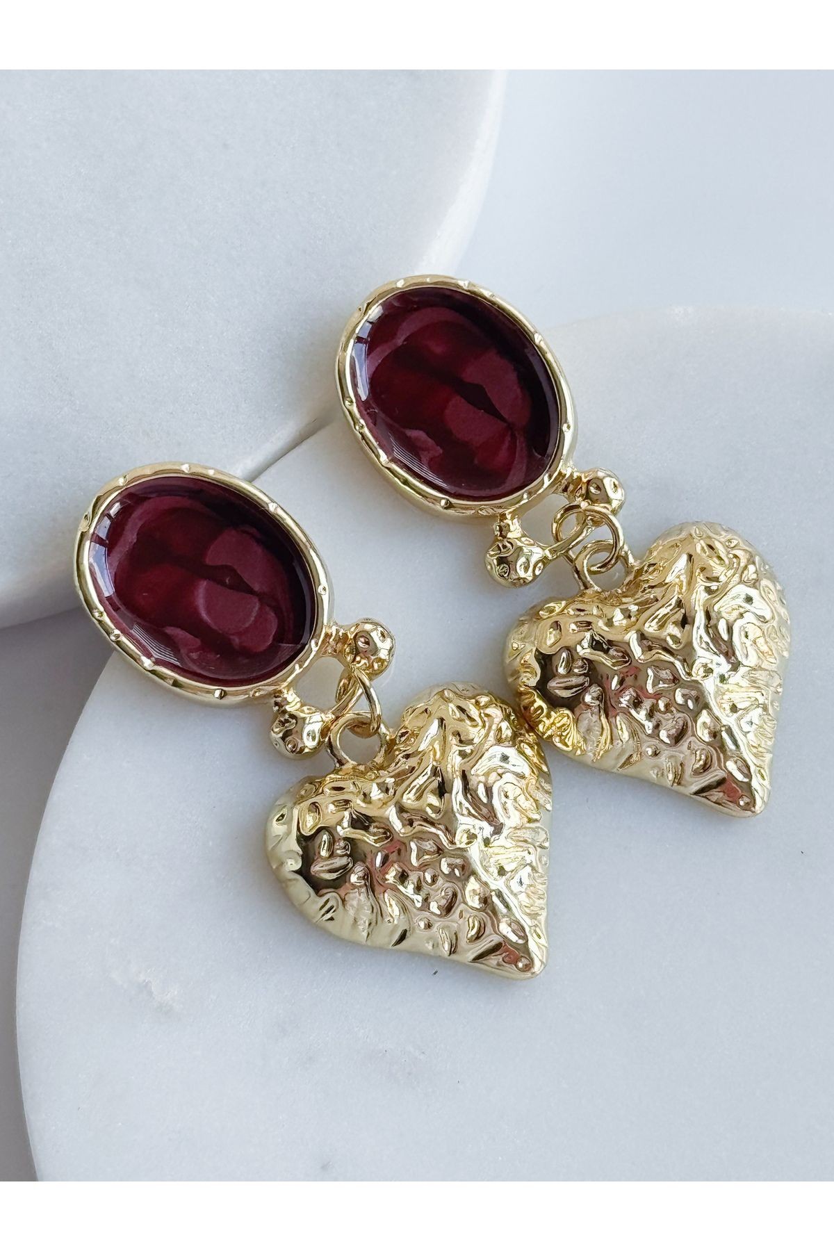 BORDO VİNTAGE KALP KÜPE