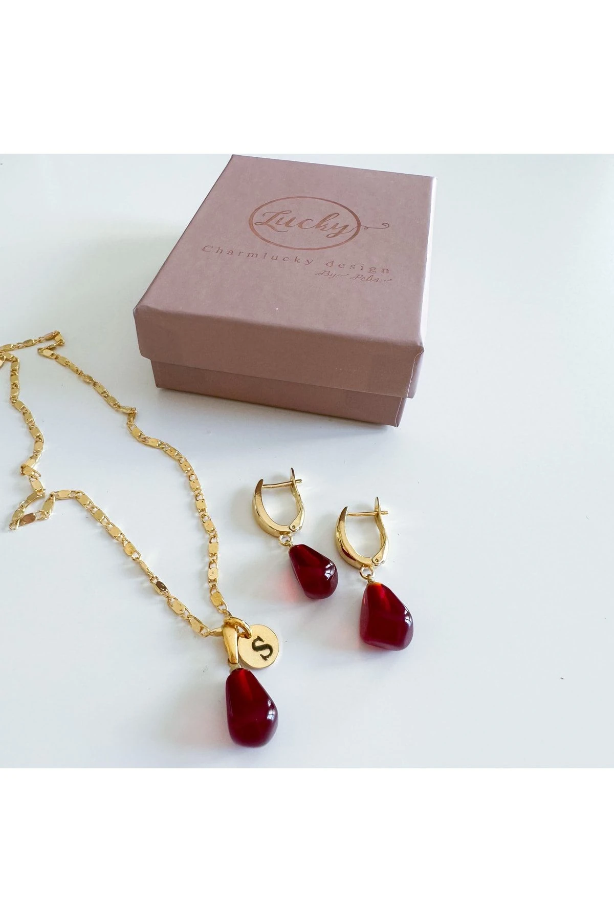 Murano Nar Tanesi Kolye-küpe Seti