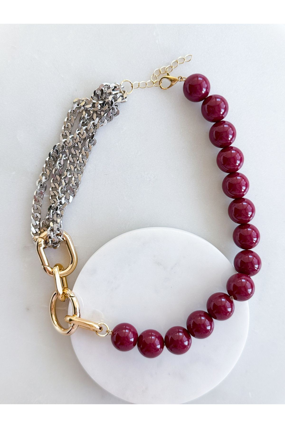 BORDO-ZİNCİR MİX KOLYE