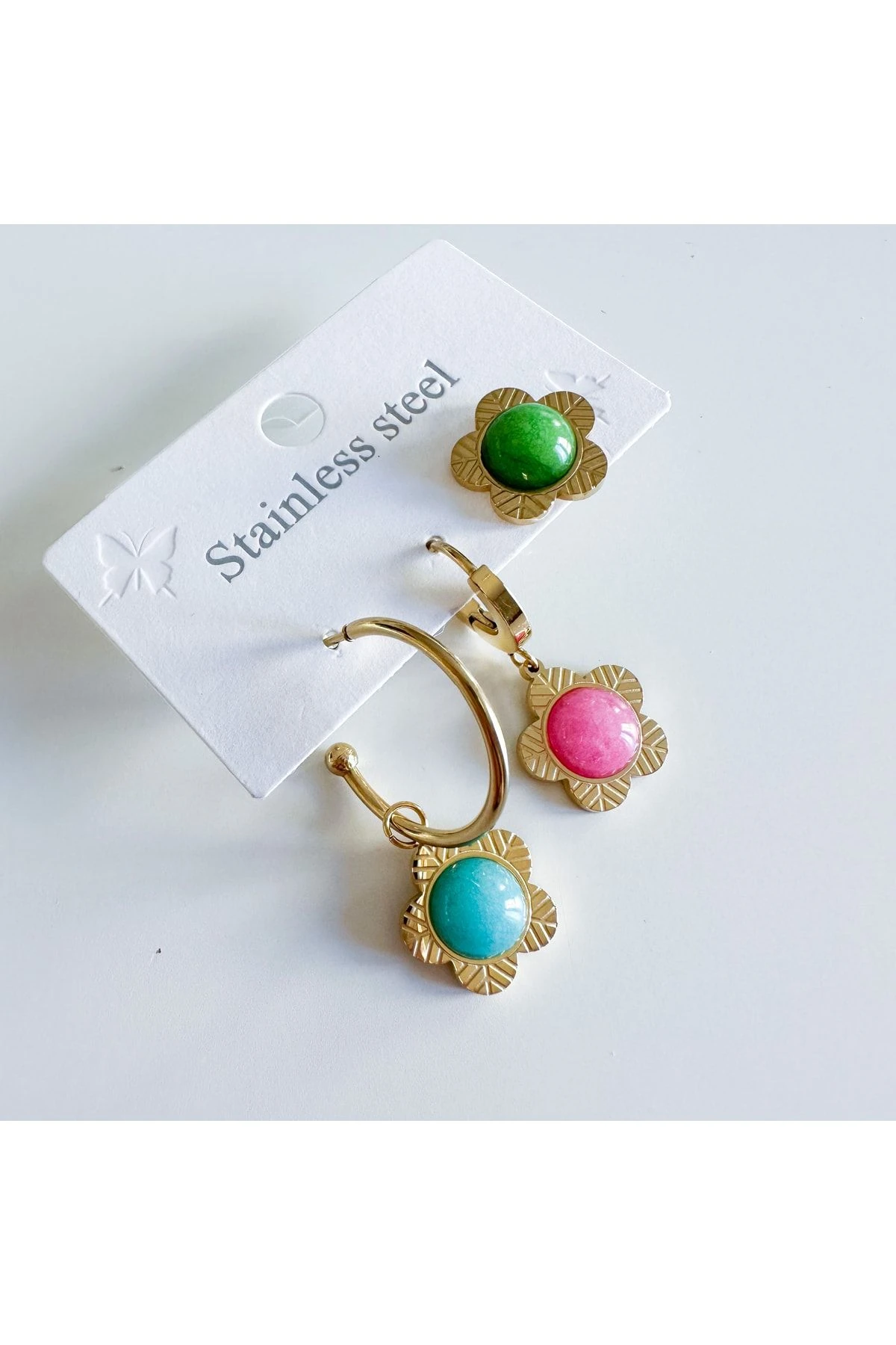 Çelik Çiçek Küpe Seti