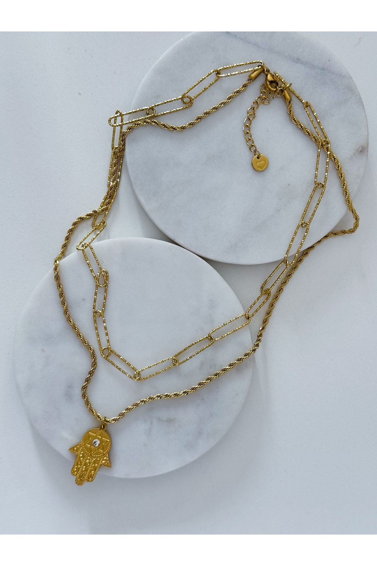 ÇELİK HAMSA 2Lİ KOLYE