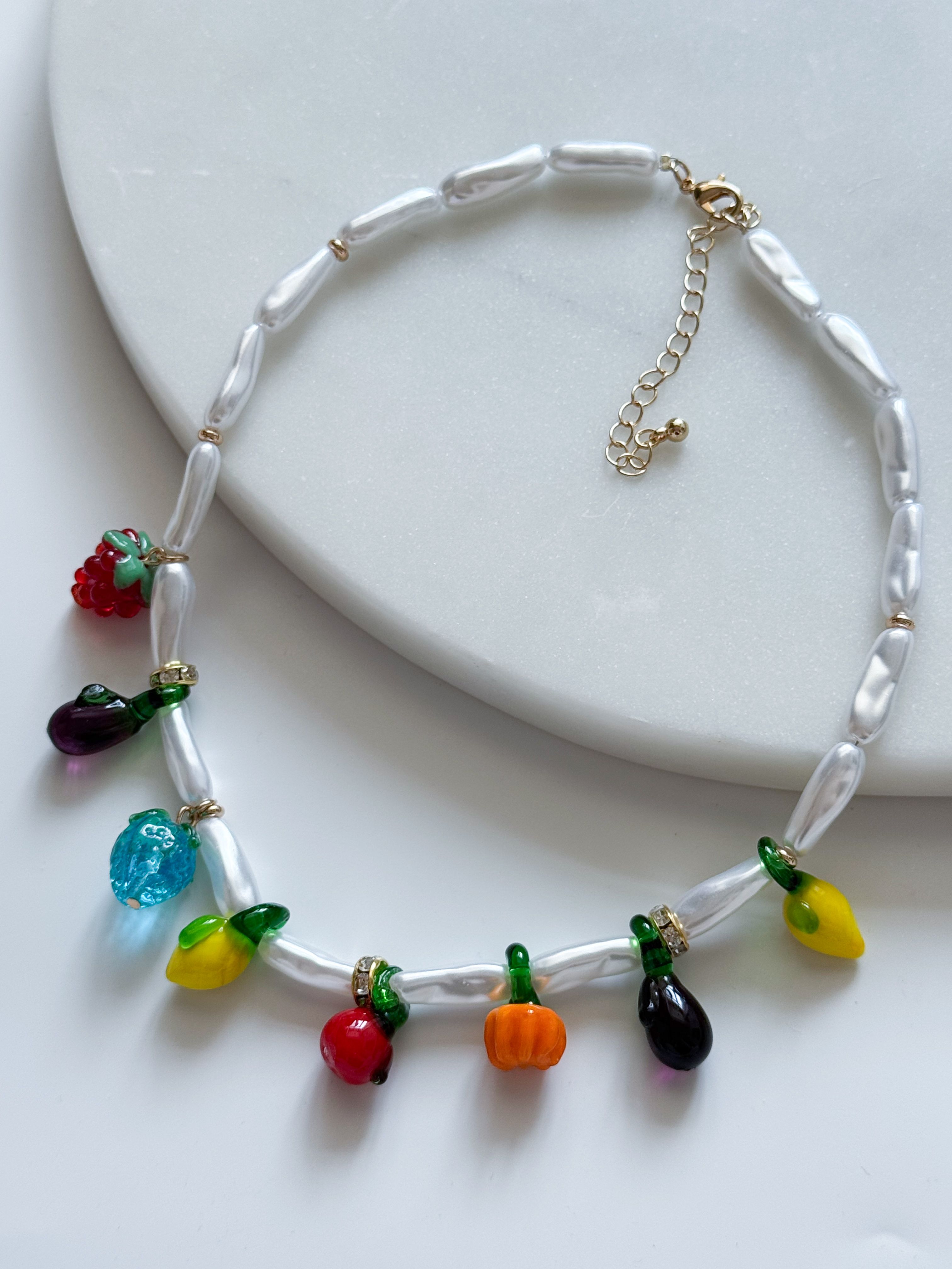  MURANO CAM MEYVE CHARM İNCİ KOLYE