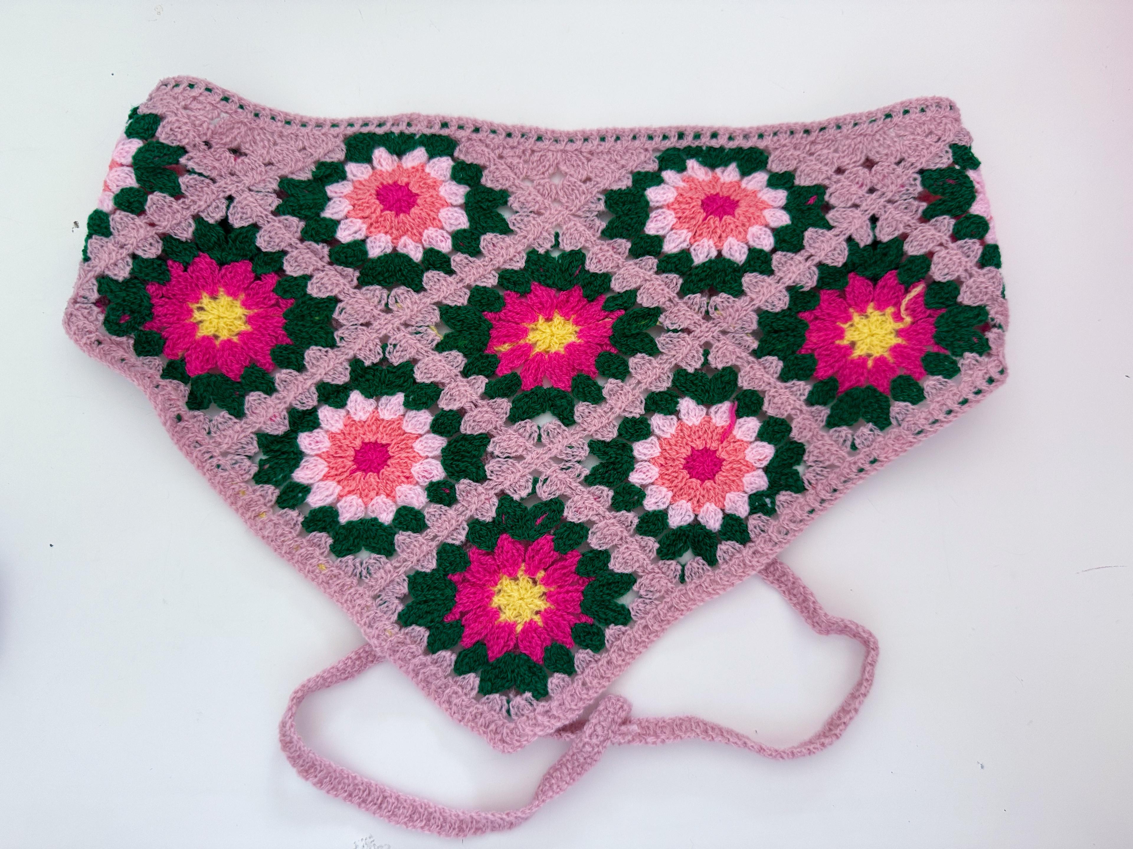 ÇİÇEK ÖRGÜ BANDANA - pembe