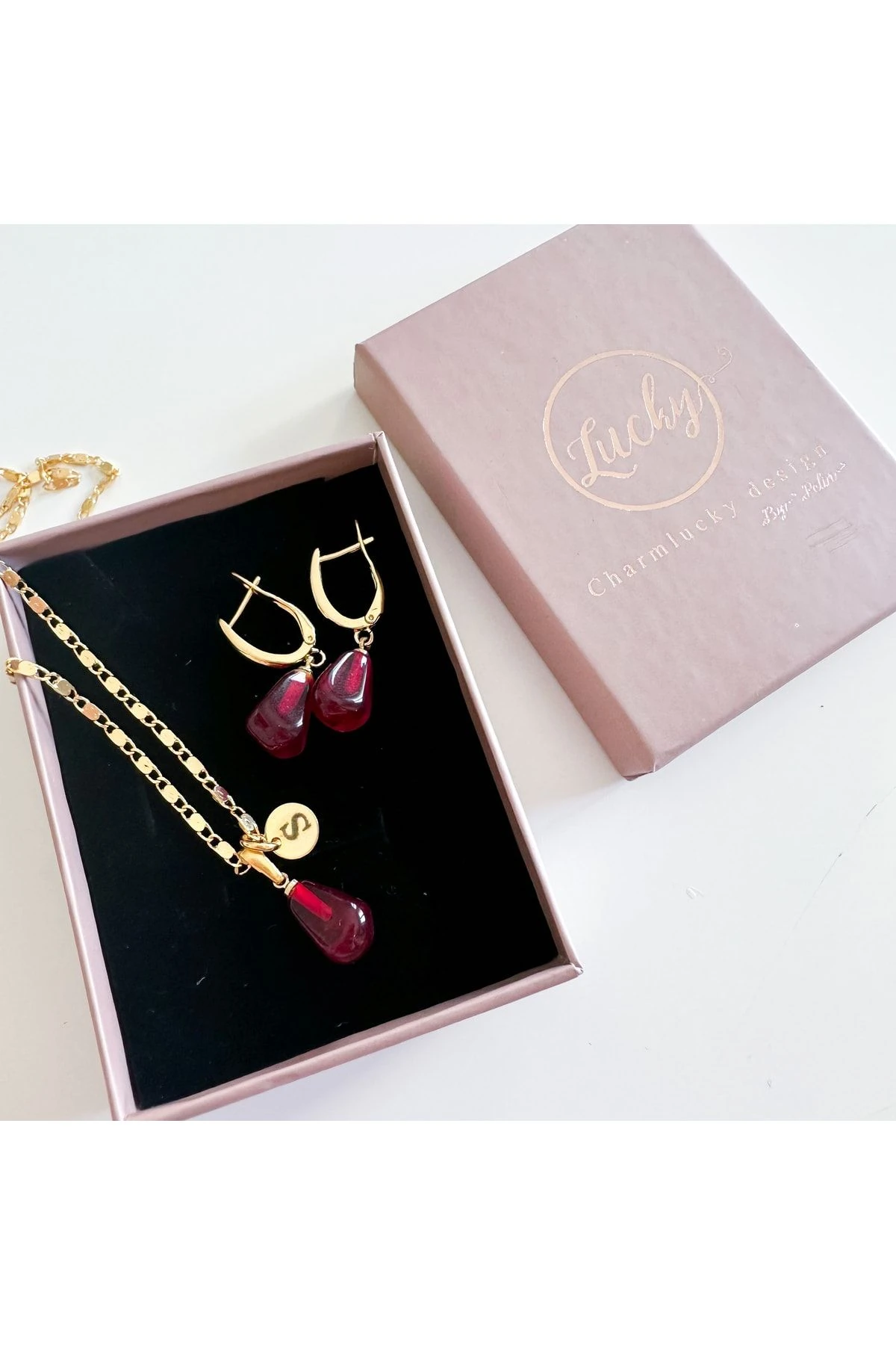 Murano Nar Tanesi Kolye-küpe Seti